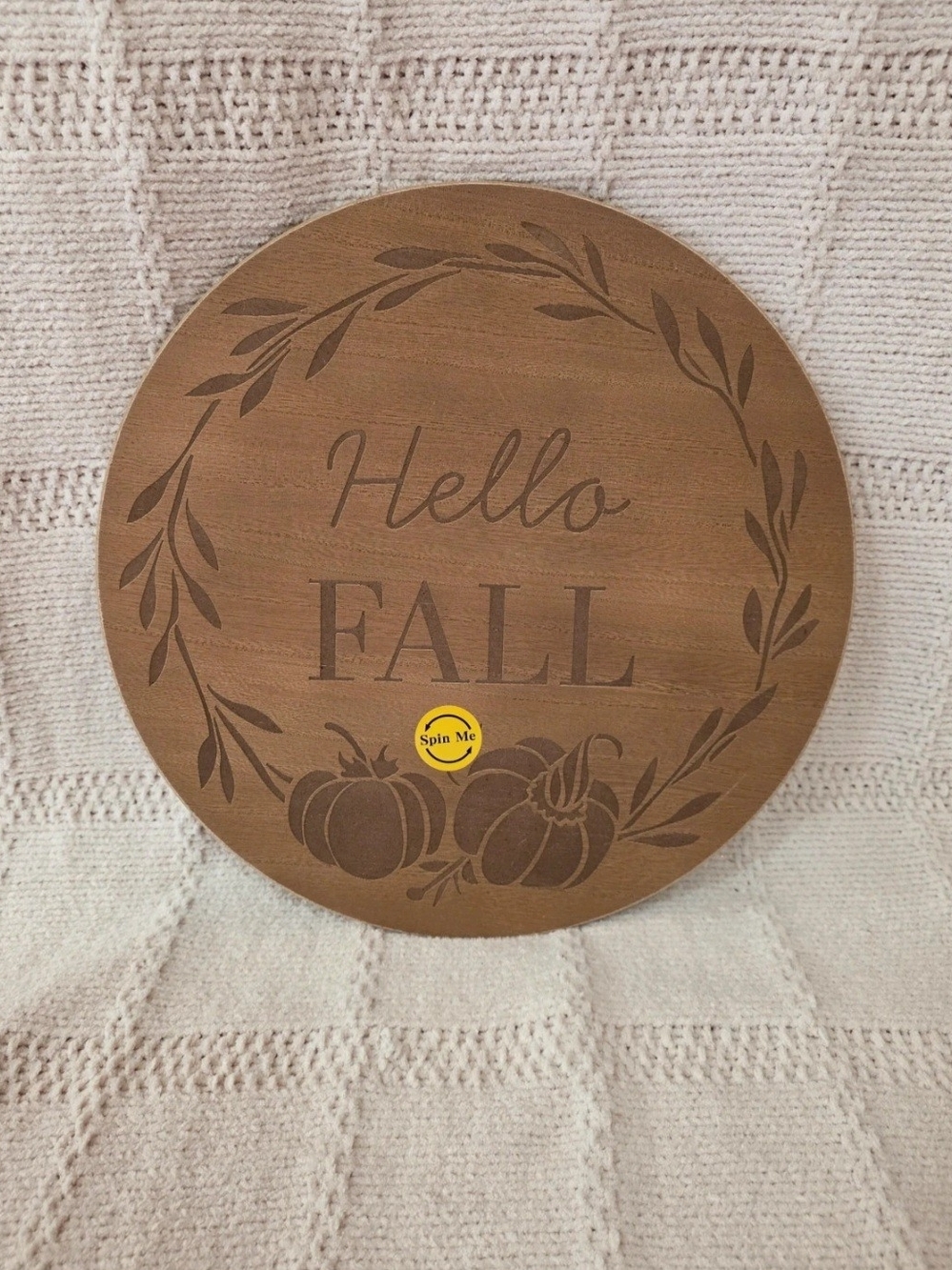 Hello Fall Round Wooden Wall Sign - Brown